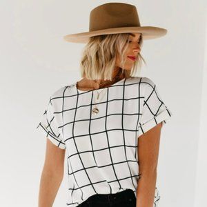 Mod Boutique The Iris Windowpane Grid Top - Ivory/Black Size S , Brand new